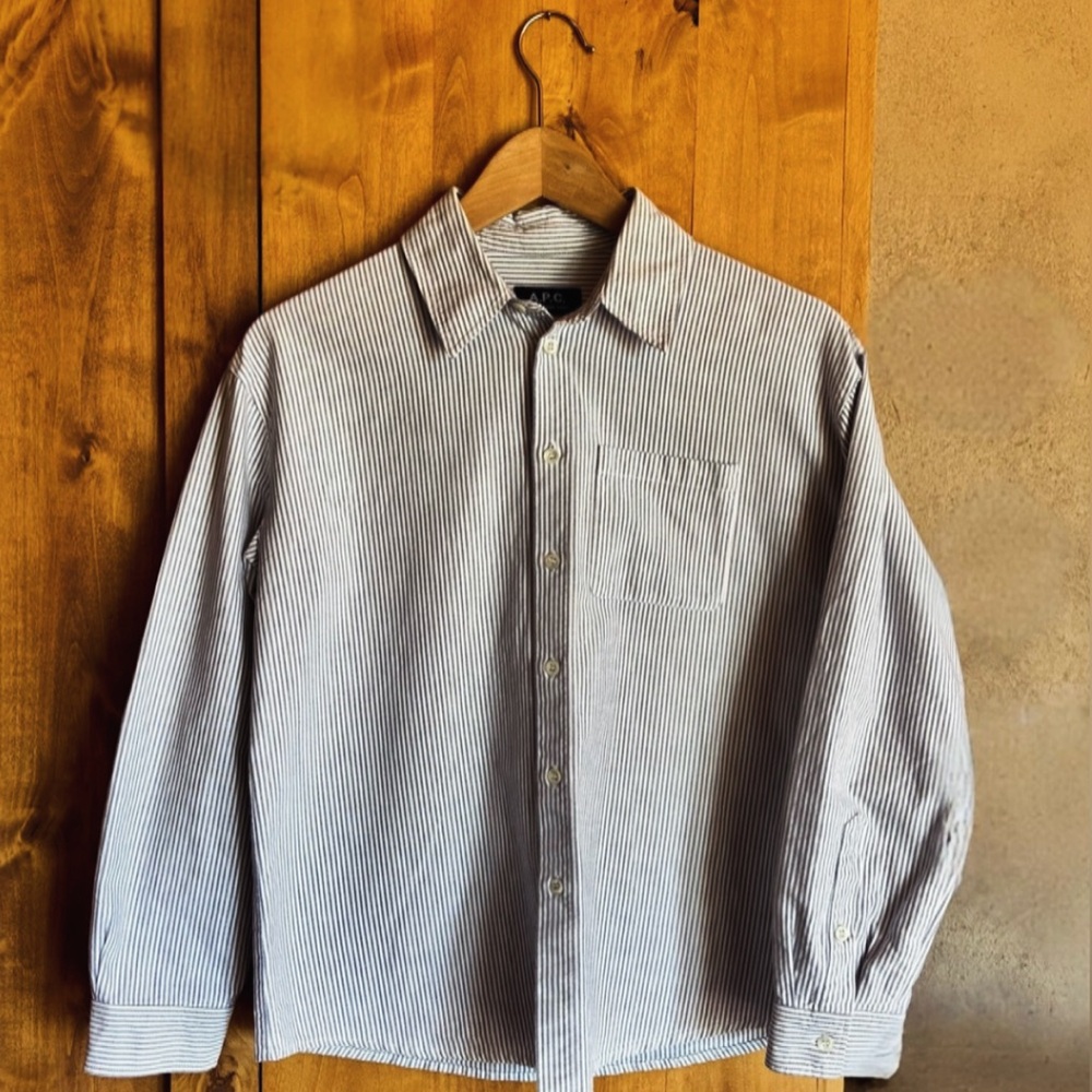 A.P.C. Rue Madame Paris Women’s Blue Striped Boyfriend Button-Up Shirt